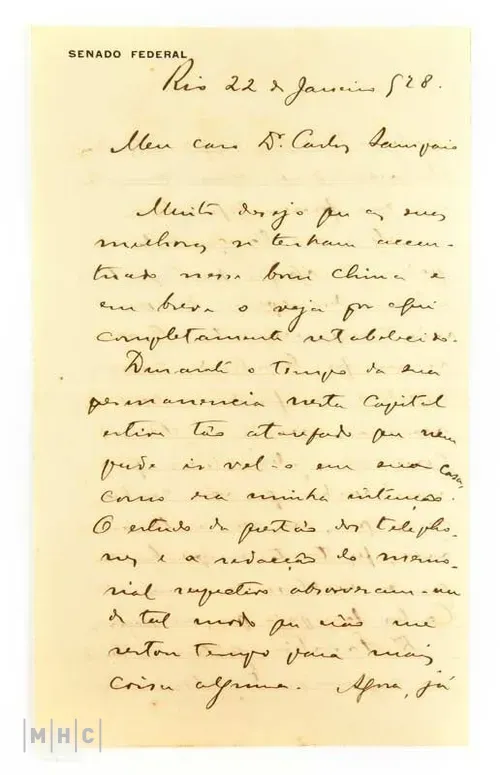 imagem: Carta manuscrita por Epitácio Pessoa